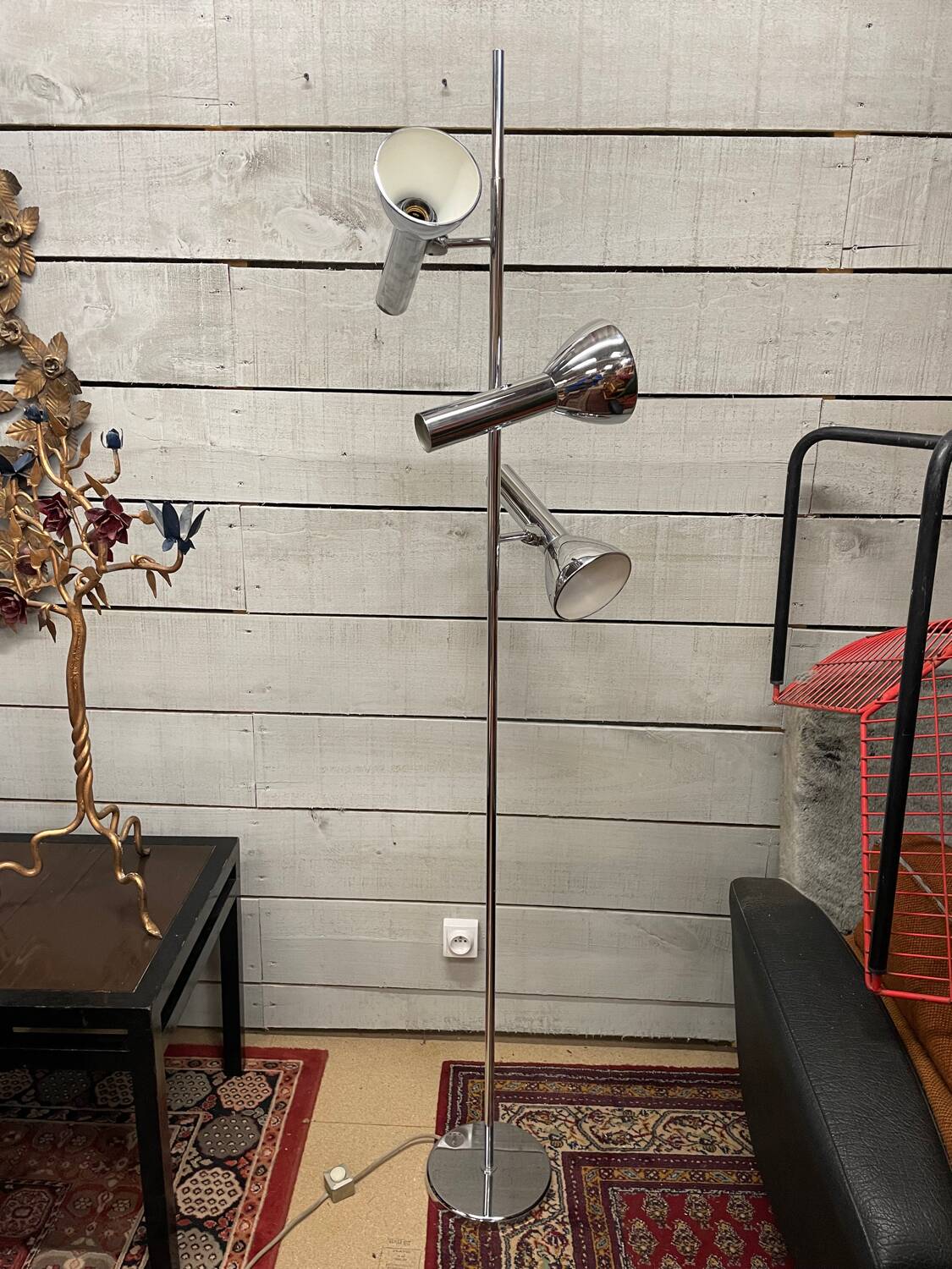Lampadaire chromé 3 spot vintage design 70