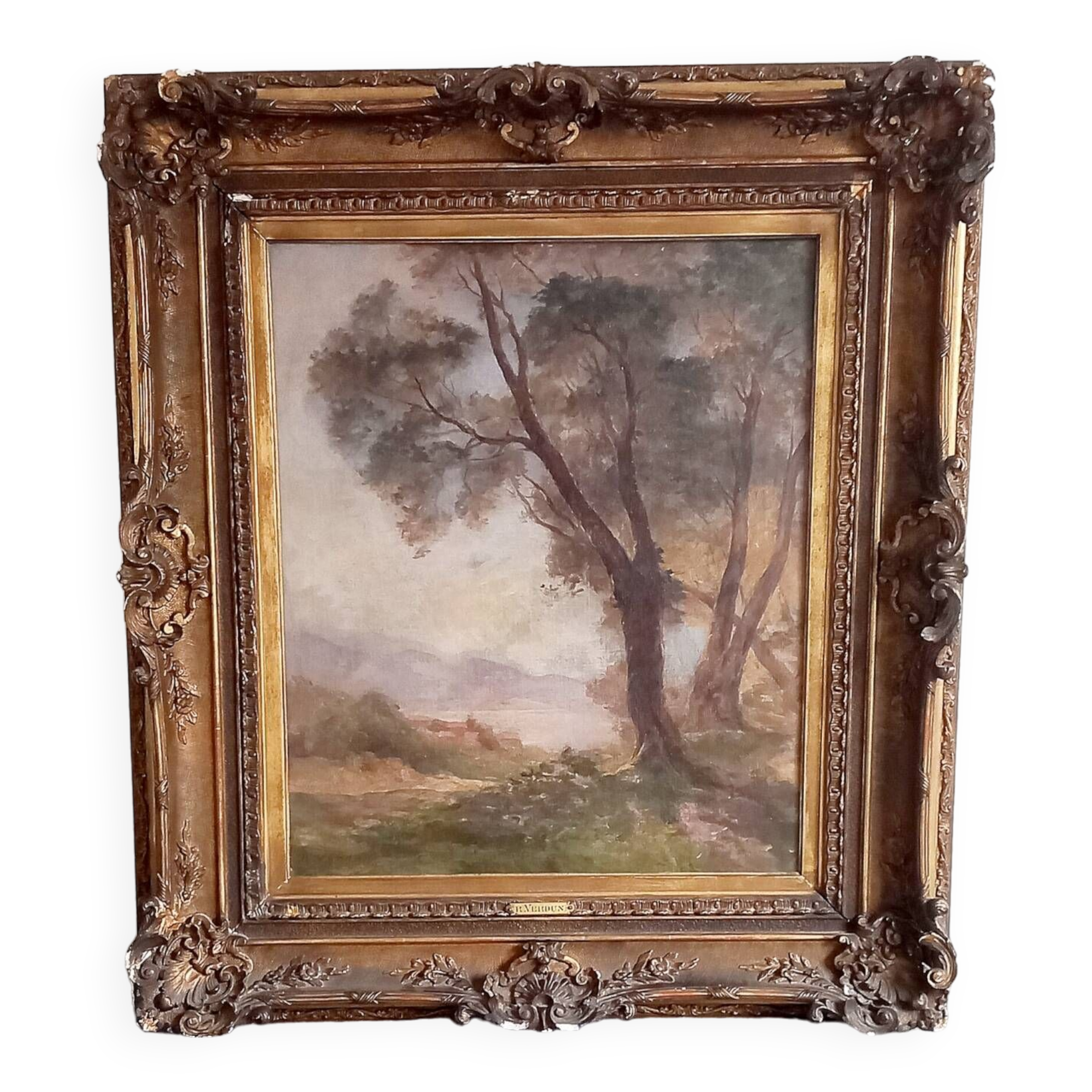 Old painting Late 19th century - R VERDUN (1873-1954) - Around the chin - 81*71.5 cms