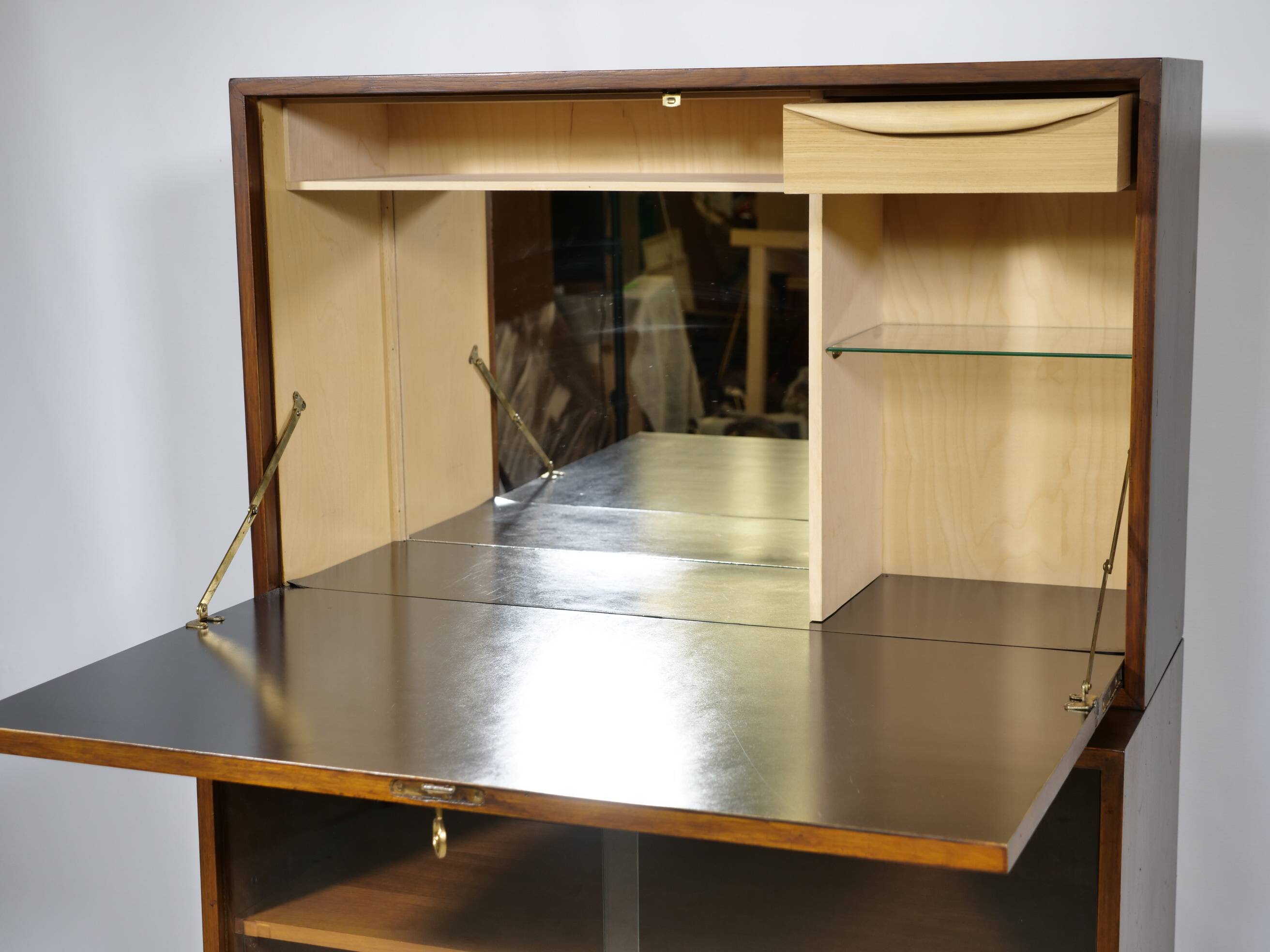 Mid Century Secretary Display Cabinet Highboard in Teak, 1960s