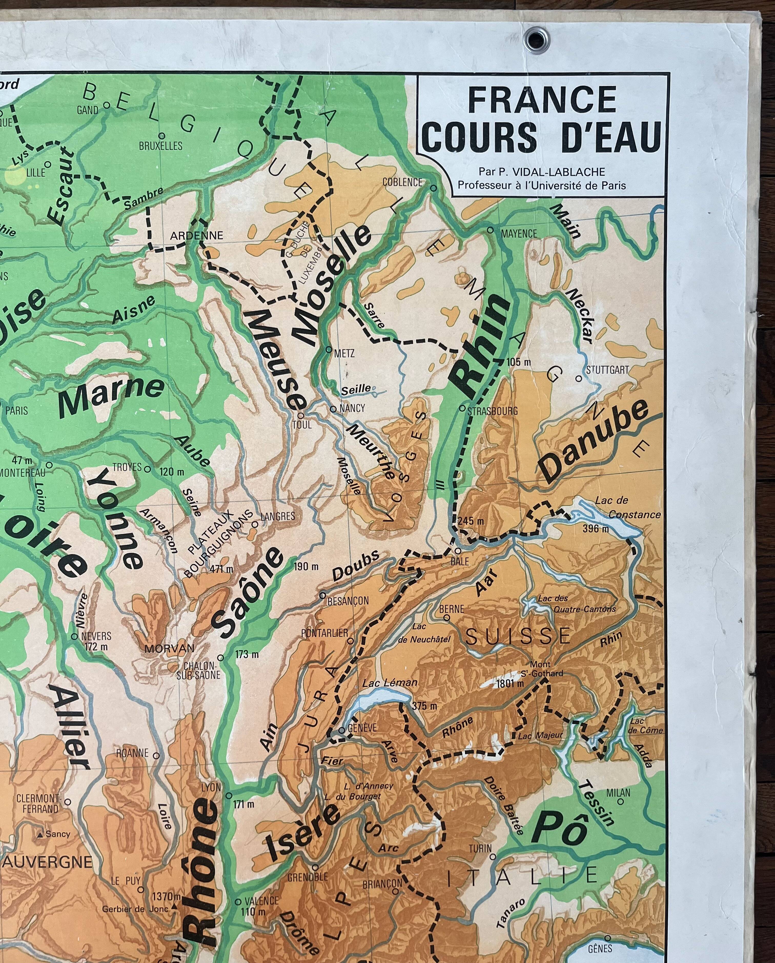 Old Vidal-Lablache map 301, 1950 - France, departments, rivers