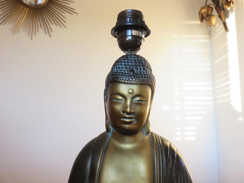 Italian "Buddha" lamp in polychrome plaster 70s
