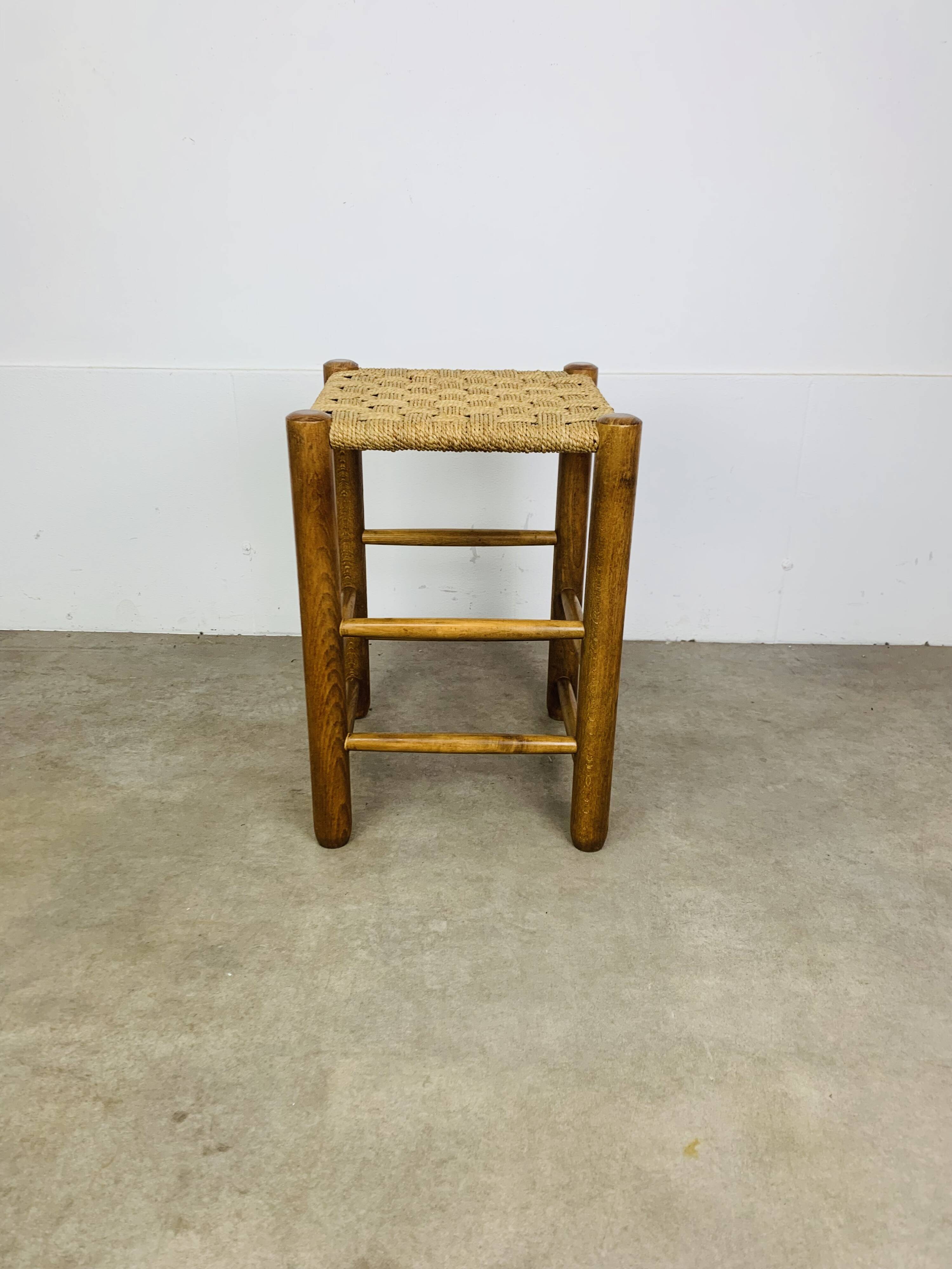 Vintage wooden and rope stool, 1960s