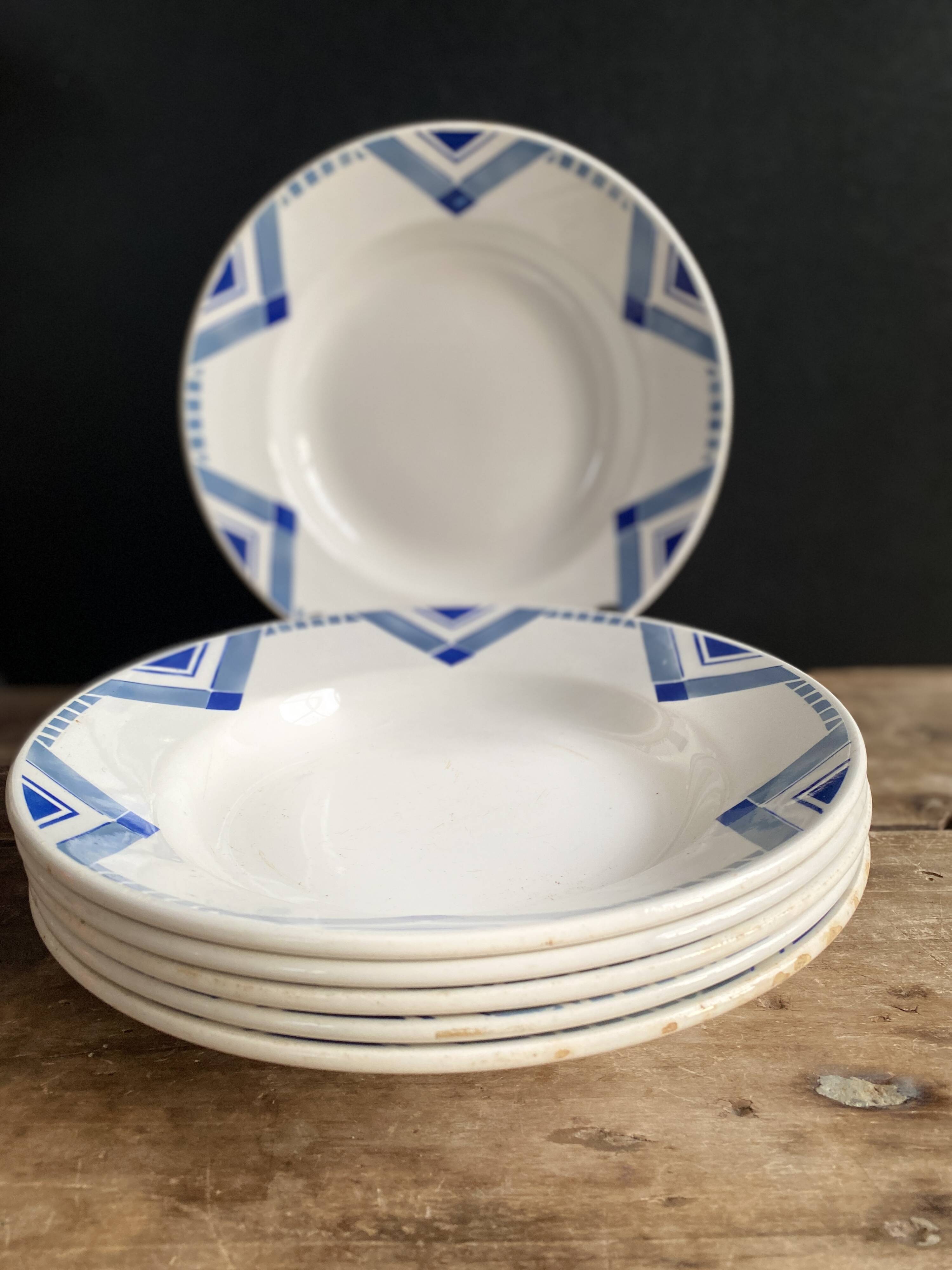 Set of 6 Art Deco Deep Plates - Moulin des Loups Orchies - Model PAX