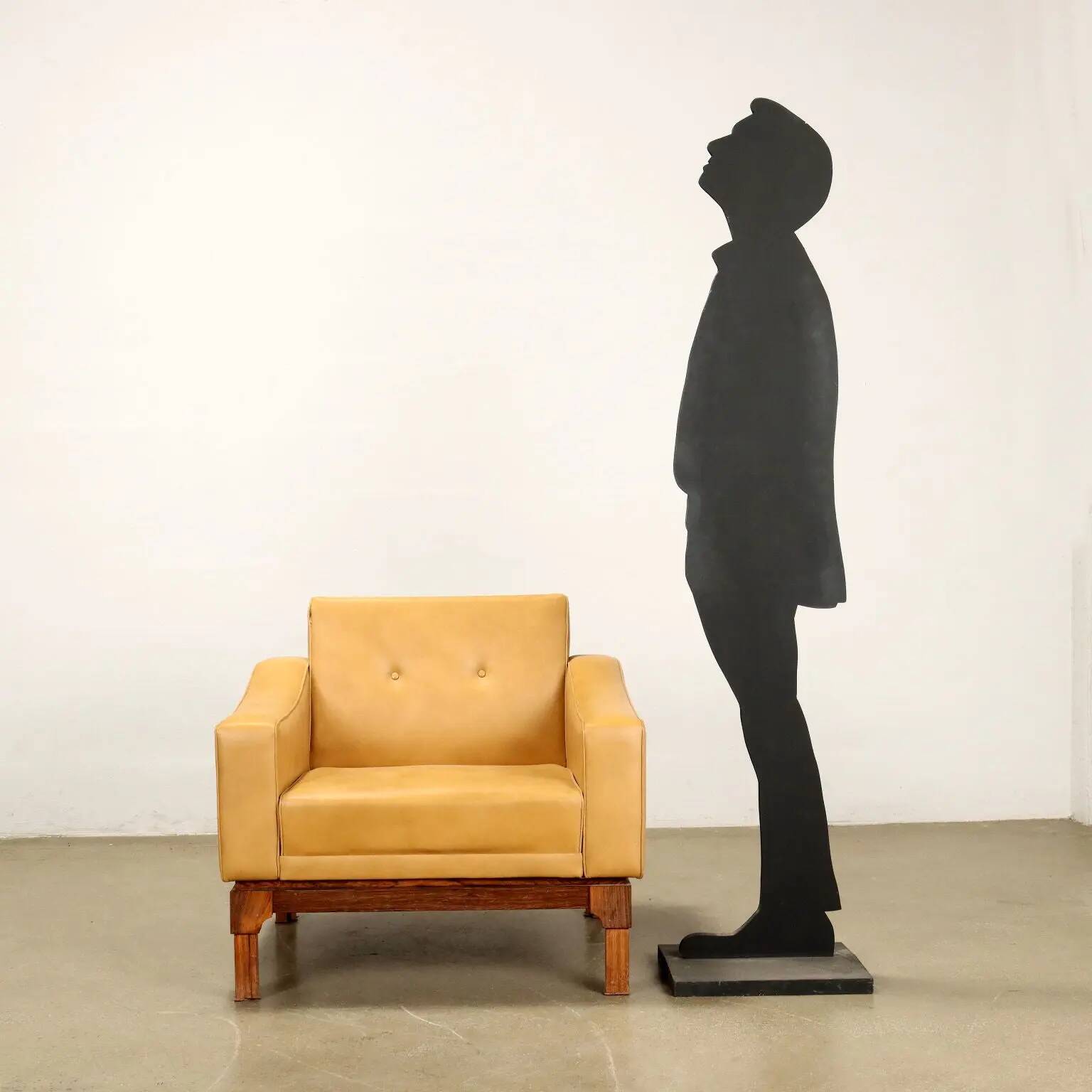 Vintage armchair in faux leather and solid wood, Italy, 1960s