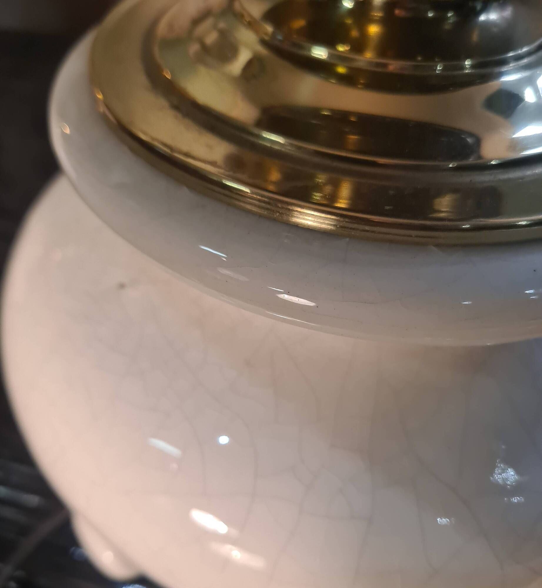 pair of table or bedside lamps in white ceramic with brass tripod 45x3