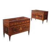 Pair of antique chests of drawers in various types of wood, 18th century.