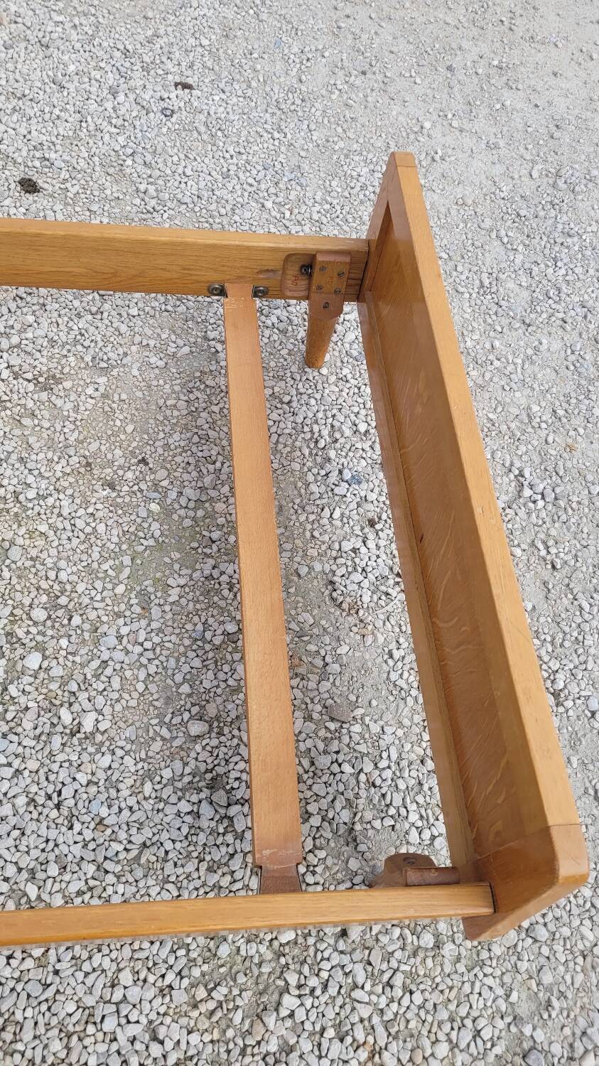 Vintage rattan and solid oak bed 1950s design