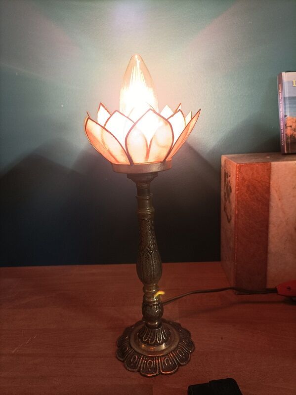 Bedside lamp flower petal pink mother-of-pearl bronze base brass dpm 0323112