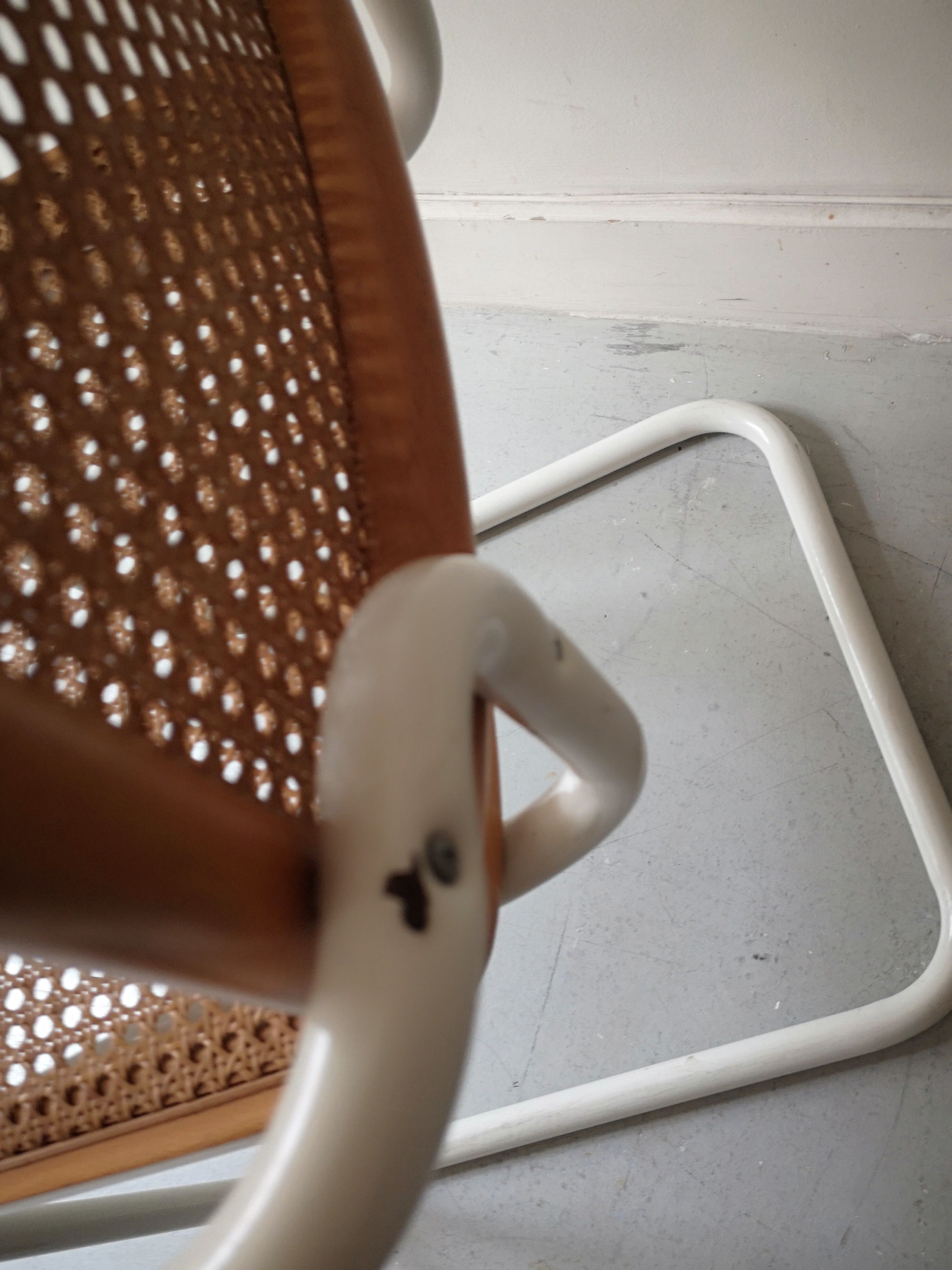 B64 armchair in white metal and canning by Marcel Breuer, Italy
