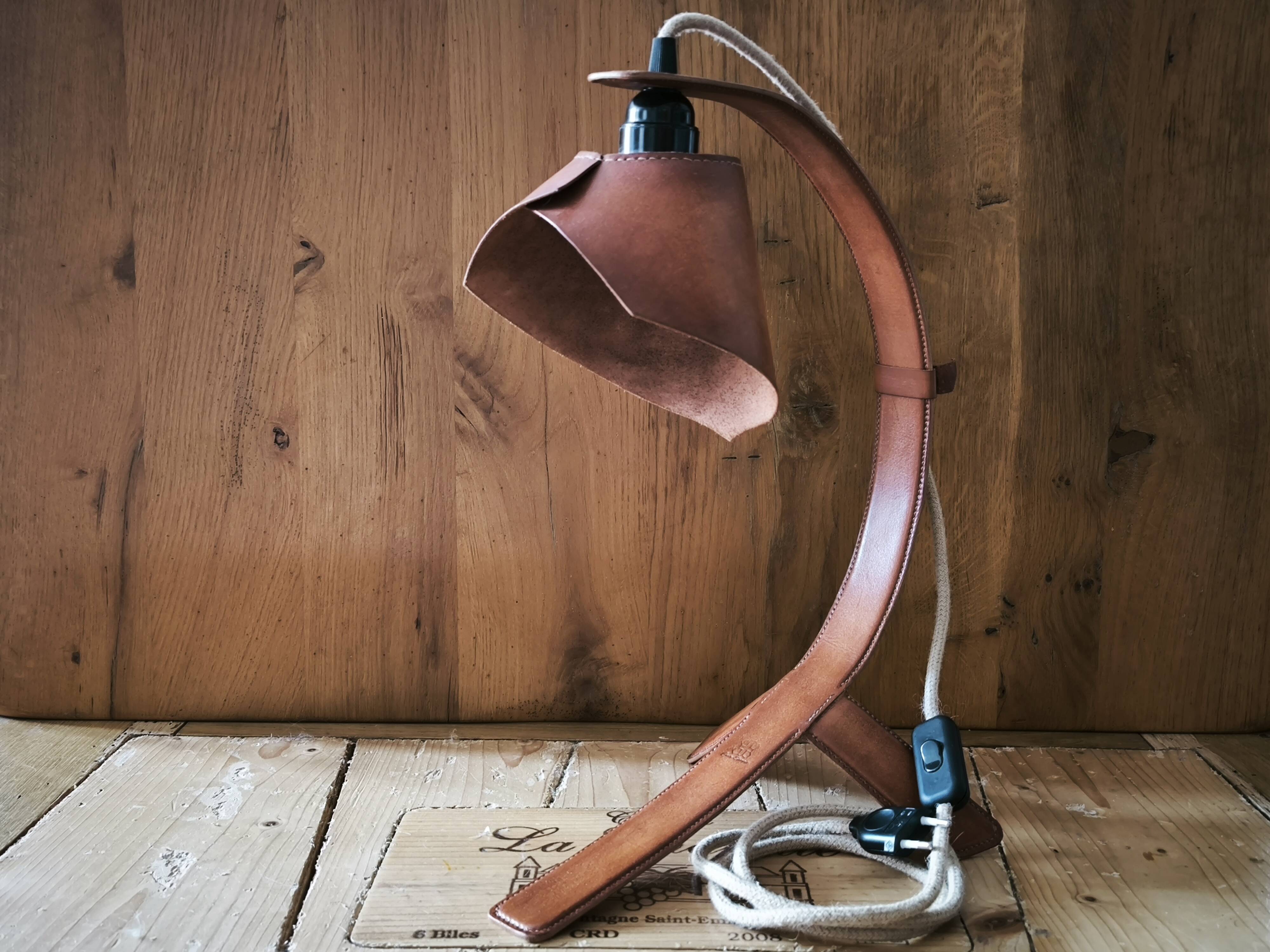 "Organic" Desk Lamp Cognac Italian Vegetable Leather & Aluminium