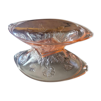 Coupe Art Déco en verre rosé moulé – Vallérysthal ou Bohême – années 3
