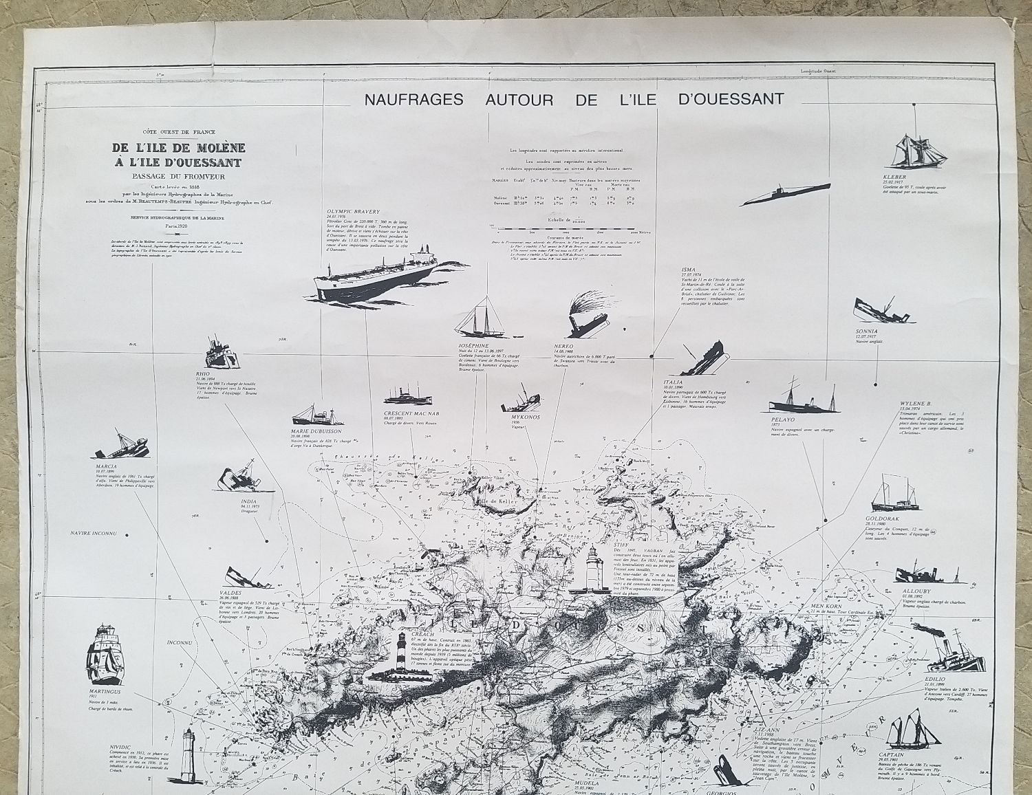 Shipwrecks map of the island of Ushant circa 1980