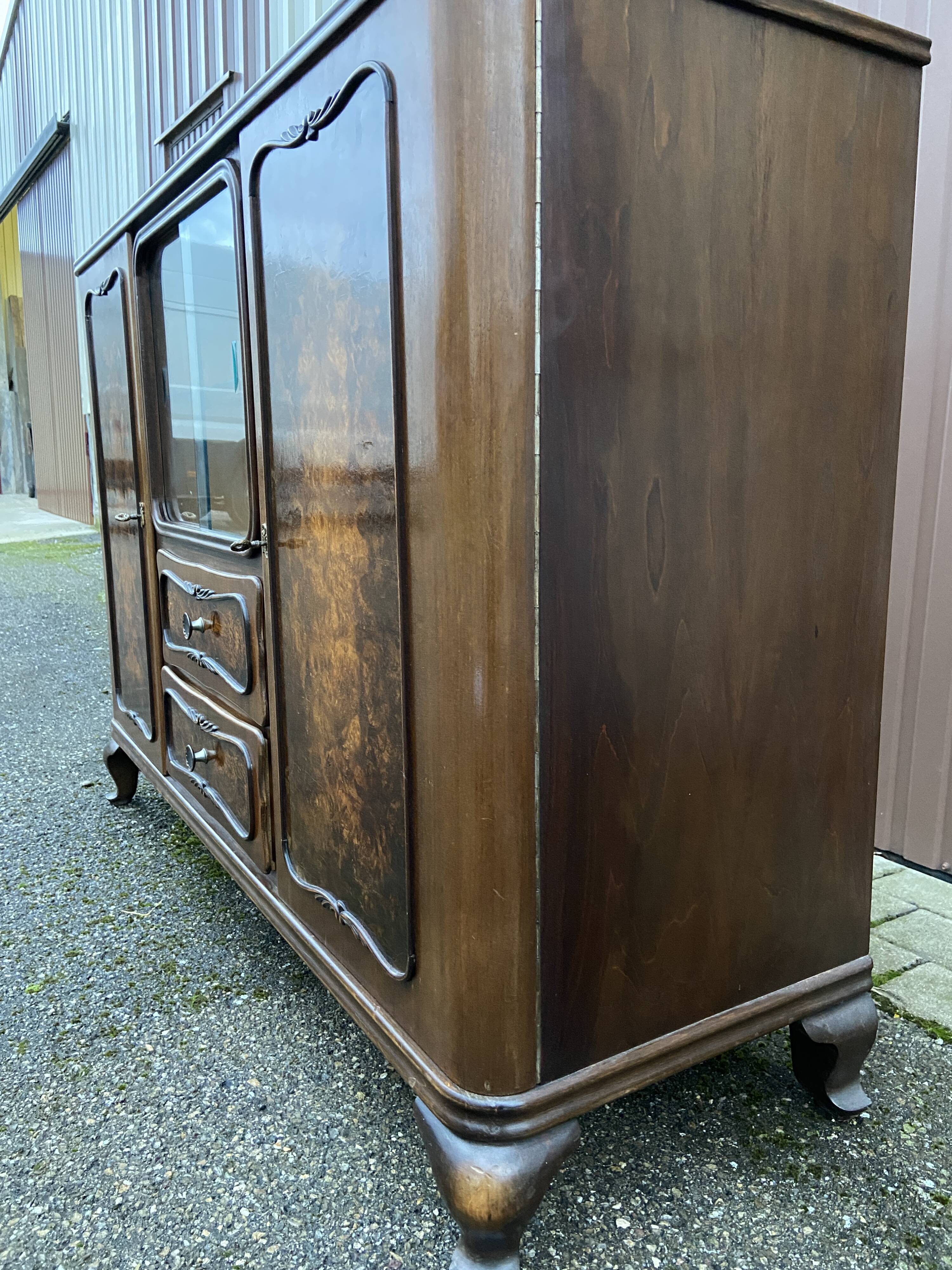 Art deco Chippendale sideboard Mid-century vintage 1950 Burl walnut