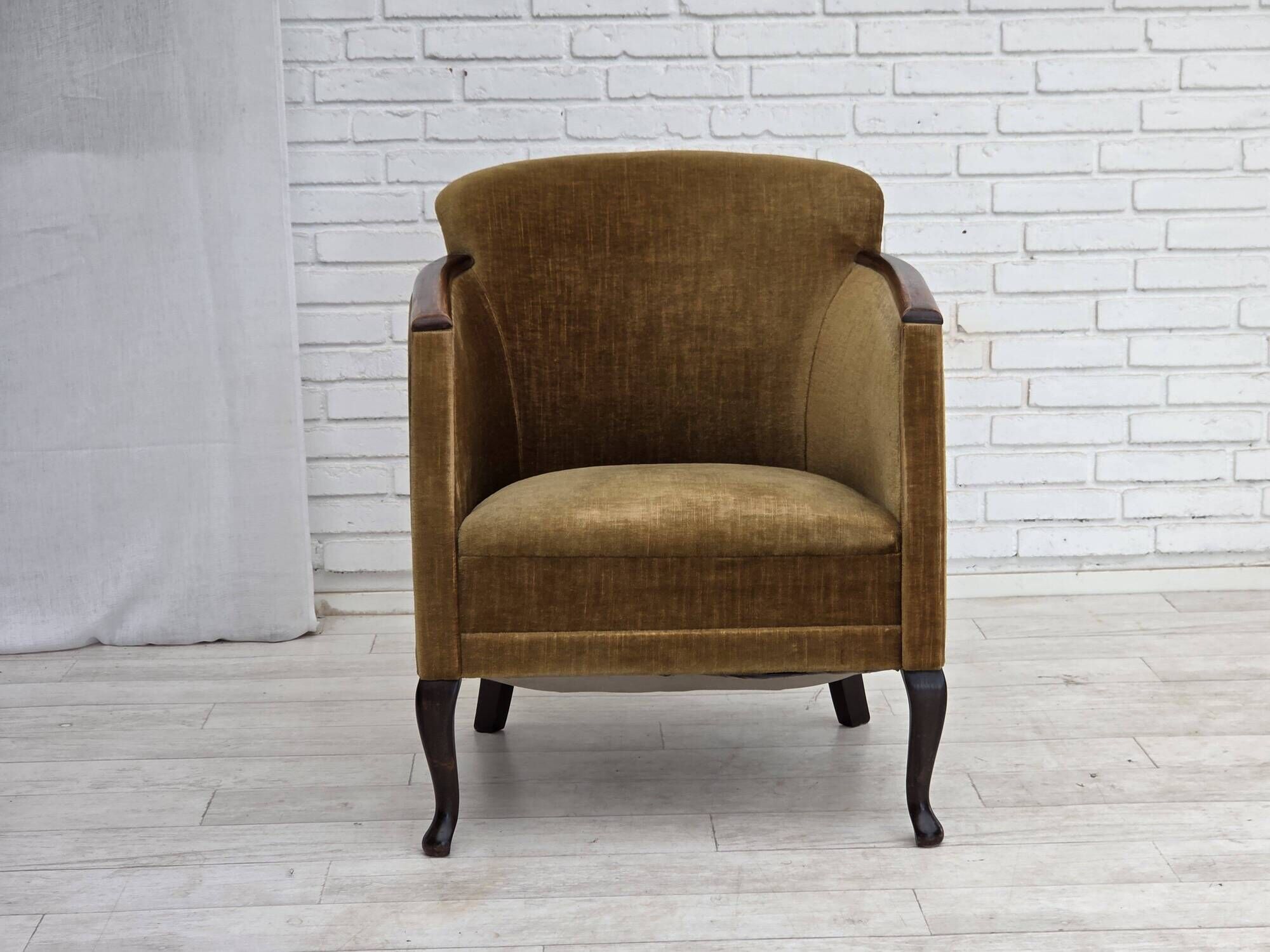 1960s, Danish armchair, furniture velour, ash wood.