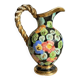 Large vintage ceramic jug from Vallauris, floral decoration and gilding.
