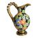 Large vintage ceramic jug from Vallauris, floral decoration and gilding.