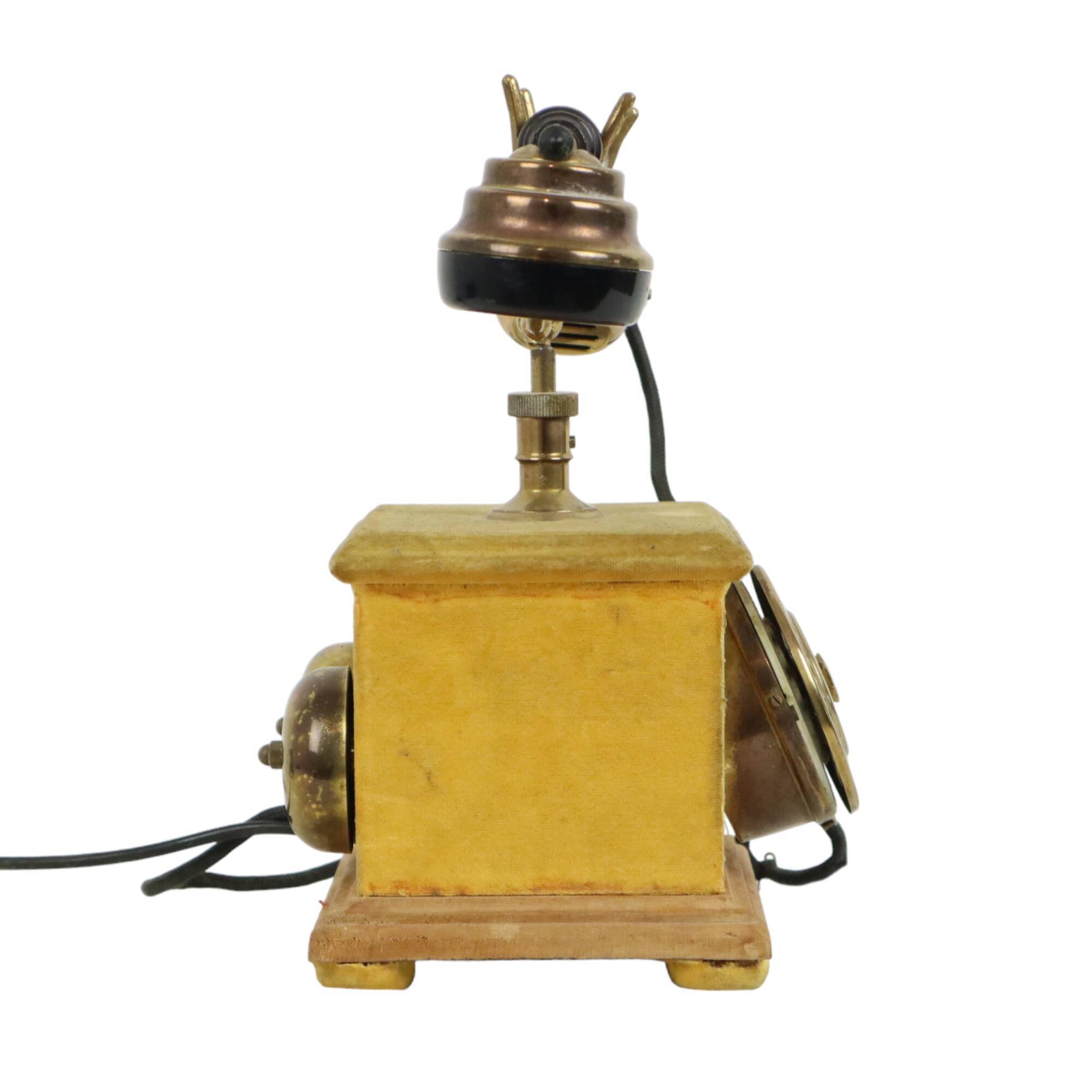 Old Italian Analog Telephone with Rotary Copper Wood Velvet