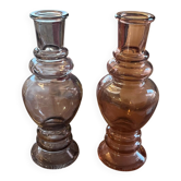 Paire de vases soliflores en verre fumé