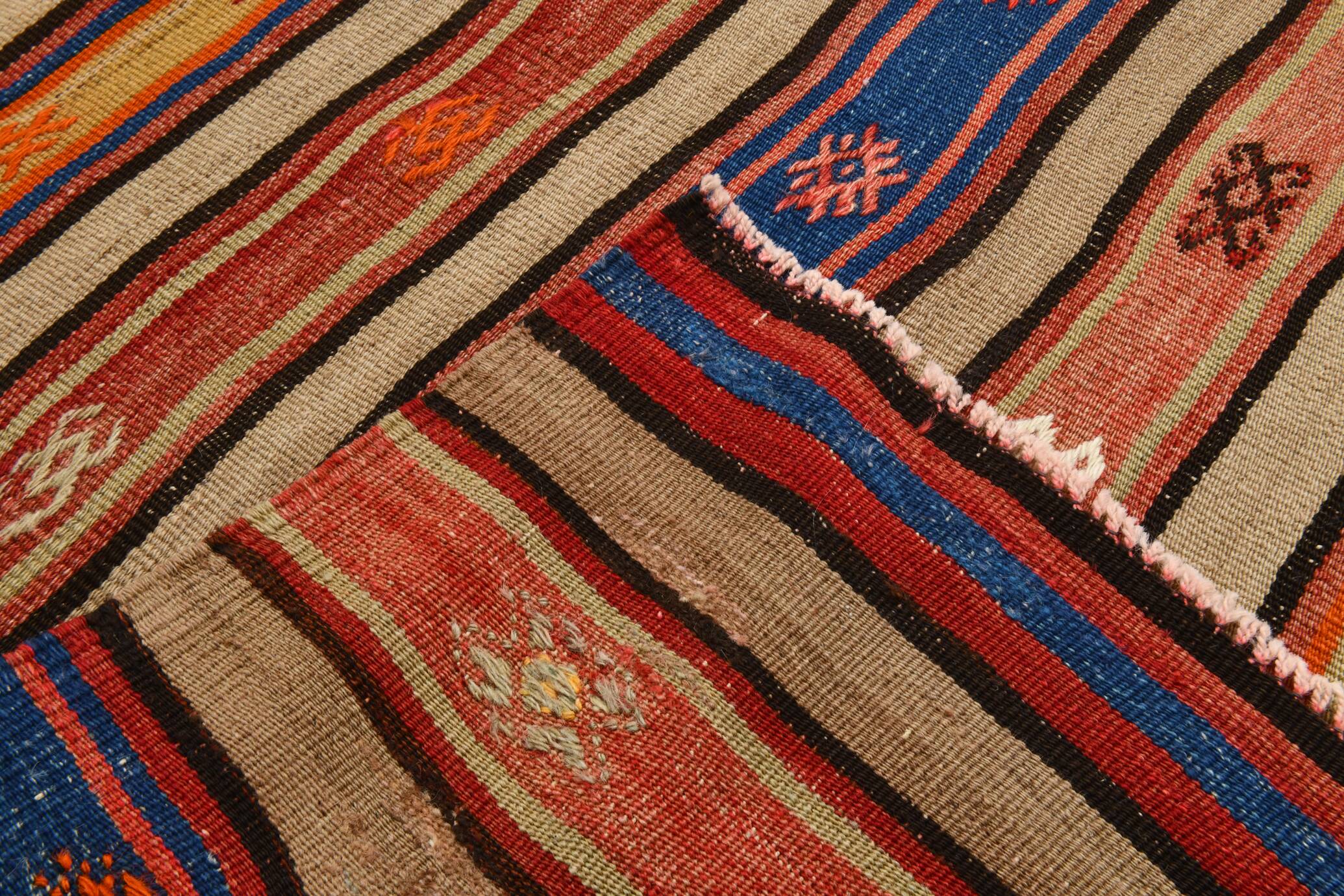 Vintage Red & Blue Striped Kilim Rug, 143x230Cm