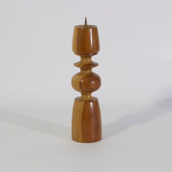 Turned solid wood candle holder and brass