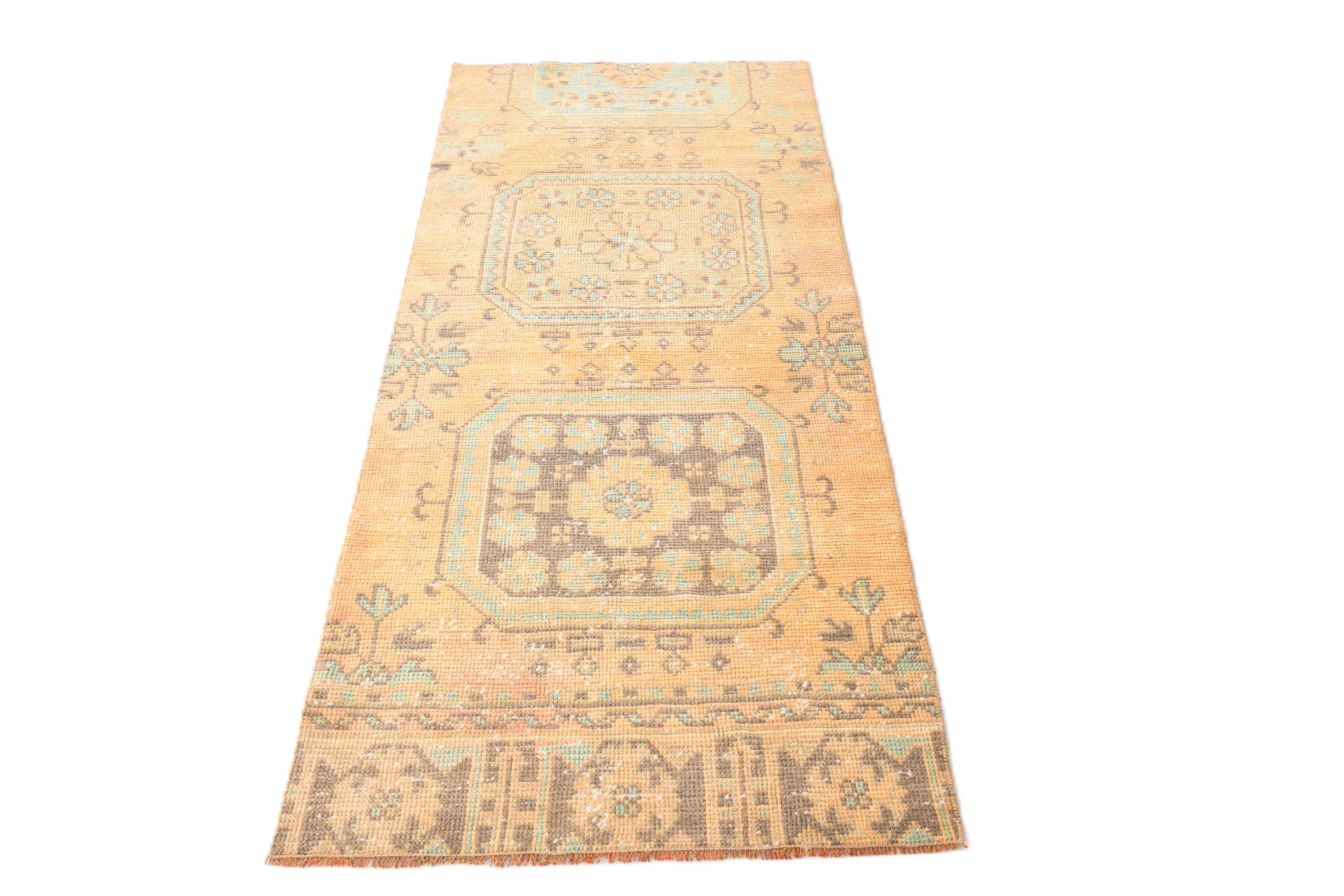 2x5 Turkish Vintage Runner Rug: Light Orange Peach Handmade Carpet 75x170Cm