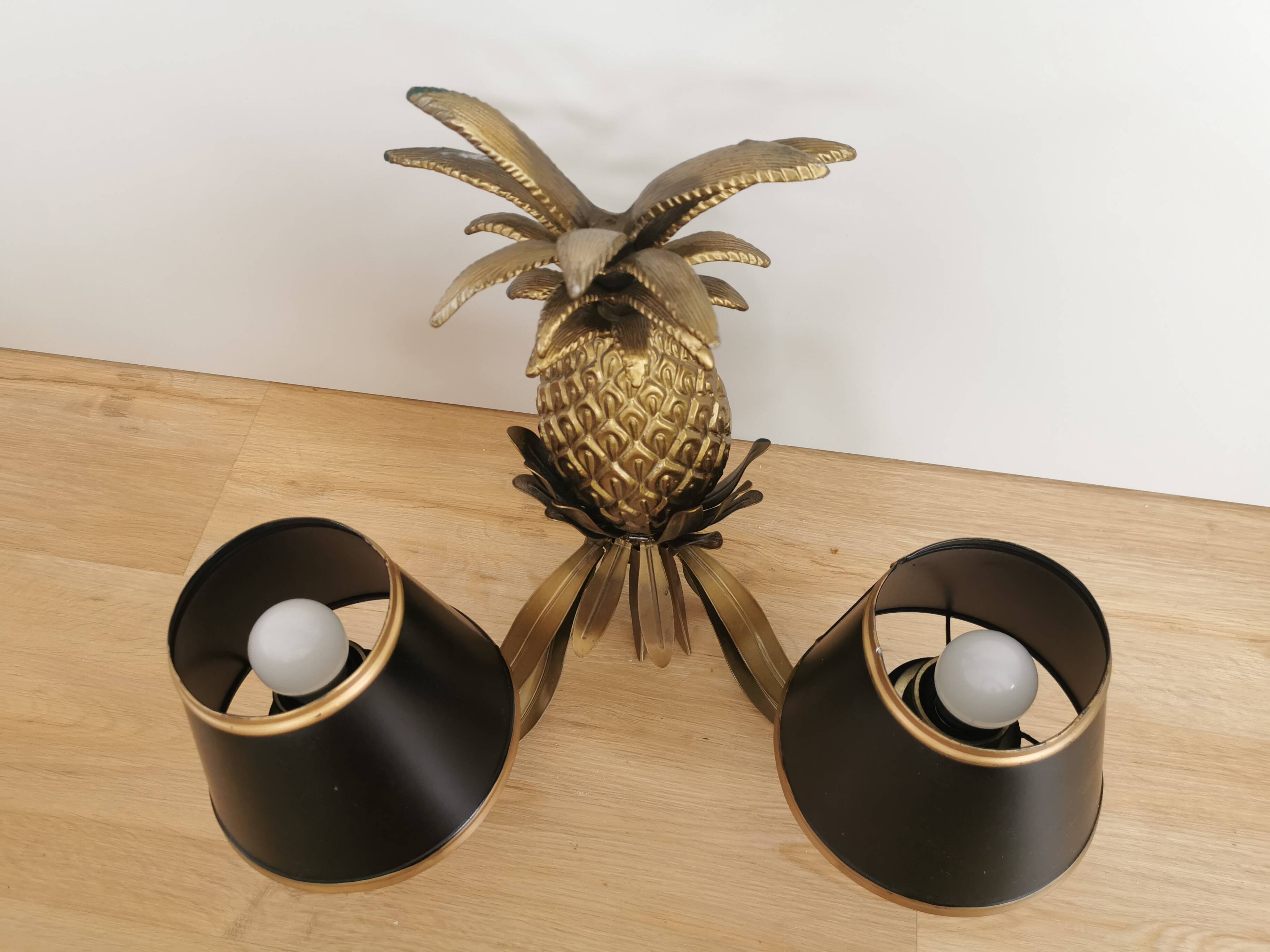 Vintage Gold Pineapple Wall Lamp with Black Shades: Mid-Century Retro Light