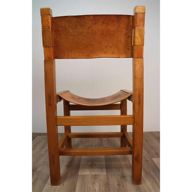 Chaise vintage Maison Regain en orme et cuir 1970