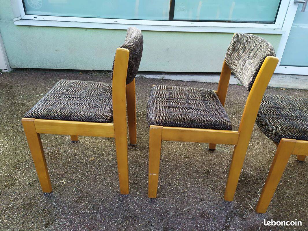 Set of 4 chairs in blond wood and gray fabric - vintage