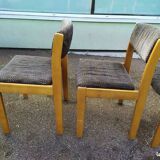 Set of 4 chairs in blond wood and gray fabric - vintage