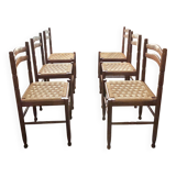 Set of 6 1960s wooden and rope chairs