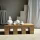 Solid monoxyl wood bench with carved 3-arch base - Natural wood color