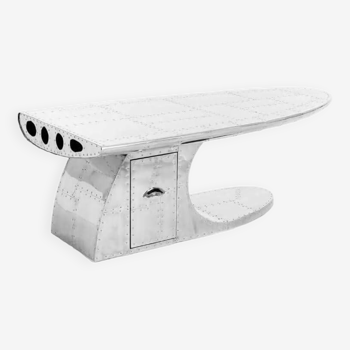 Aviator Coffee Table Wing with Drawer Aluminium Table Mid Century Aviation Furniture