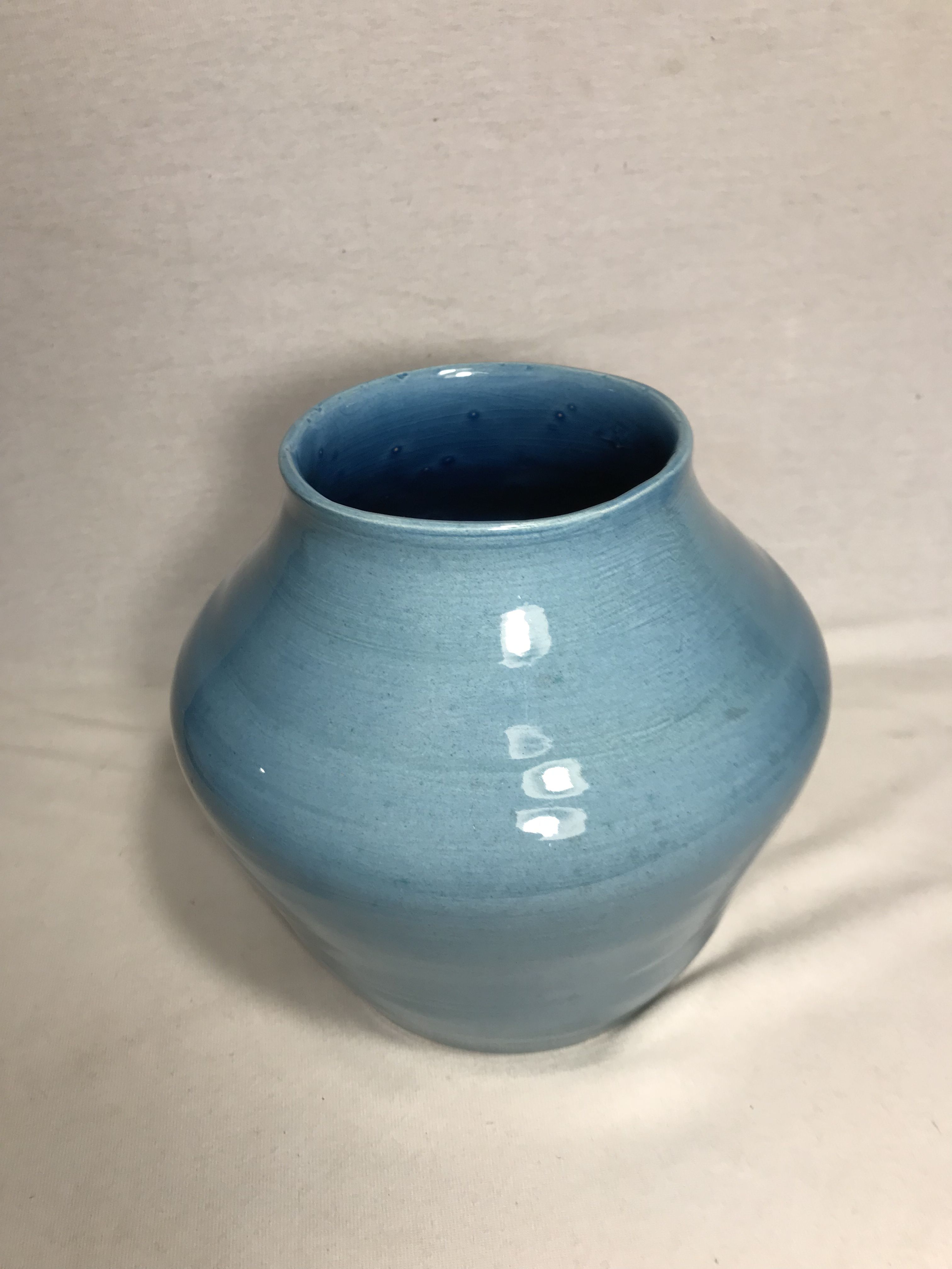 Old ceramic vase enamelled blue signed maryse 75 vintage