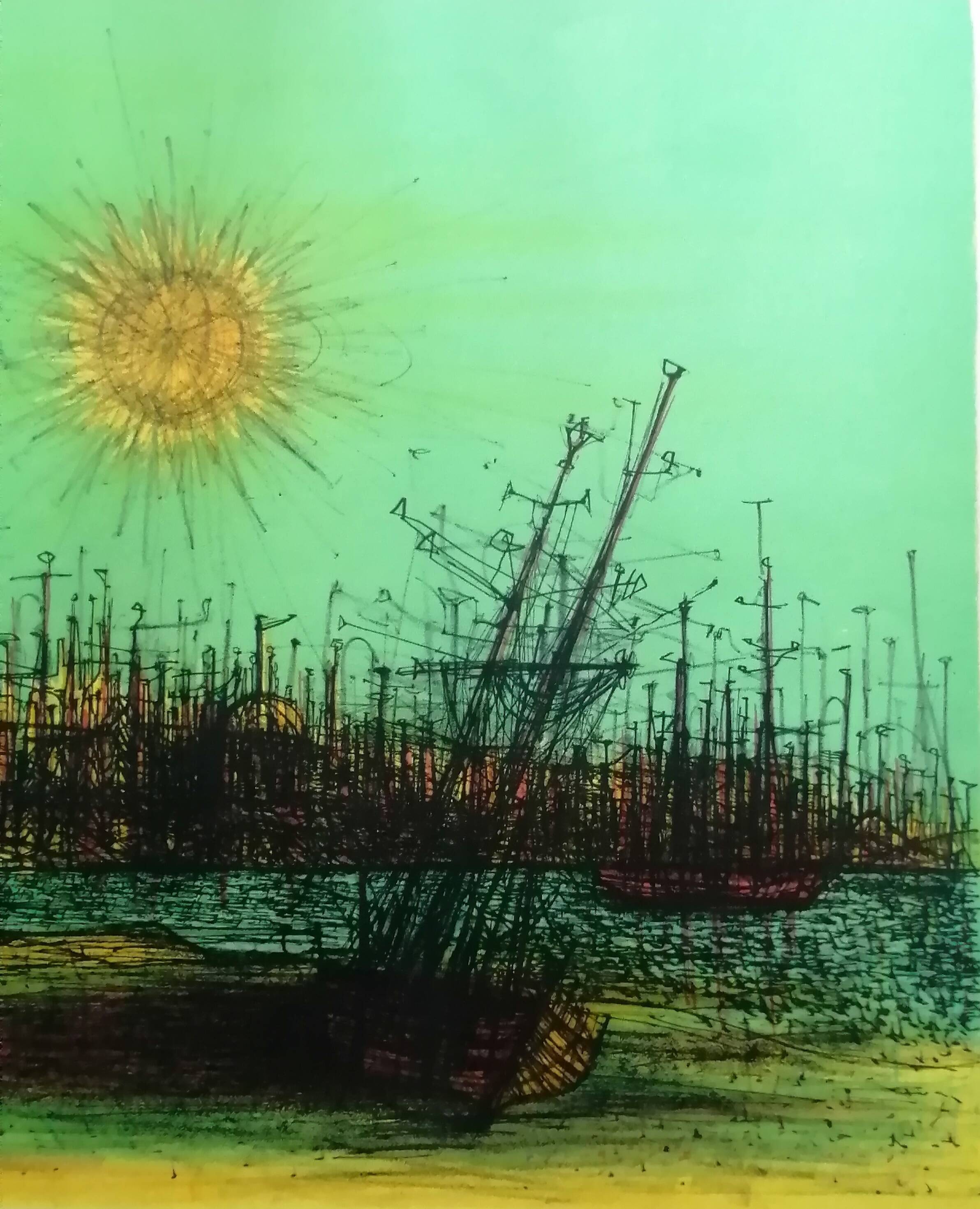 Lithograph "Cathedral of Boats" Jean Carzou (1907-2000)