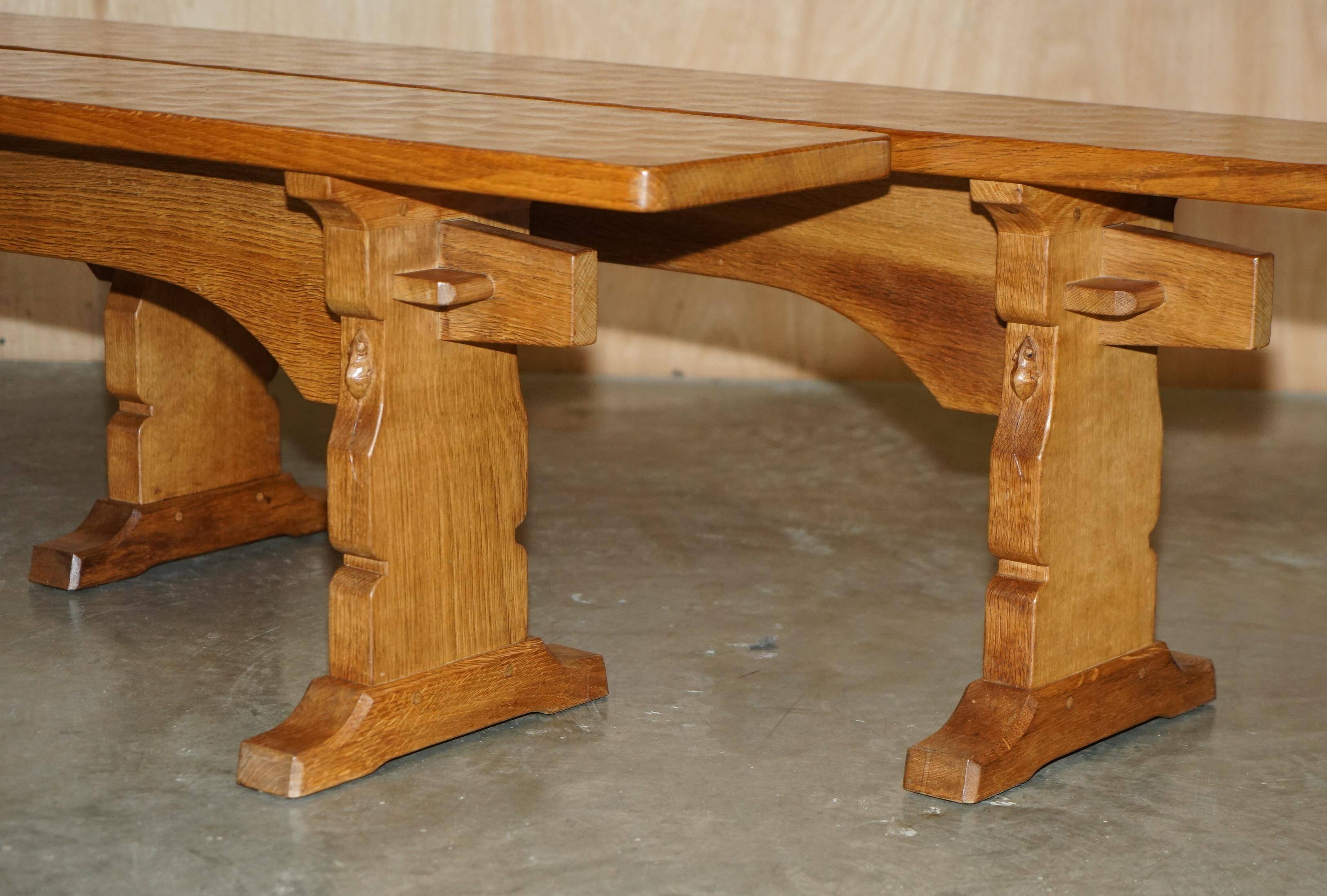 Pair of vintage dining room benches by Robert Mouseman Thompson