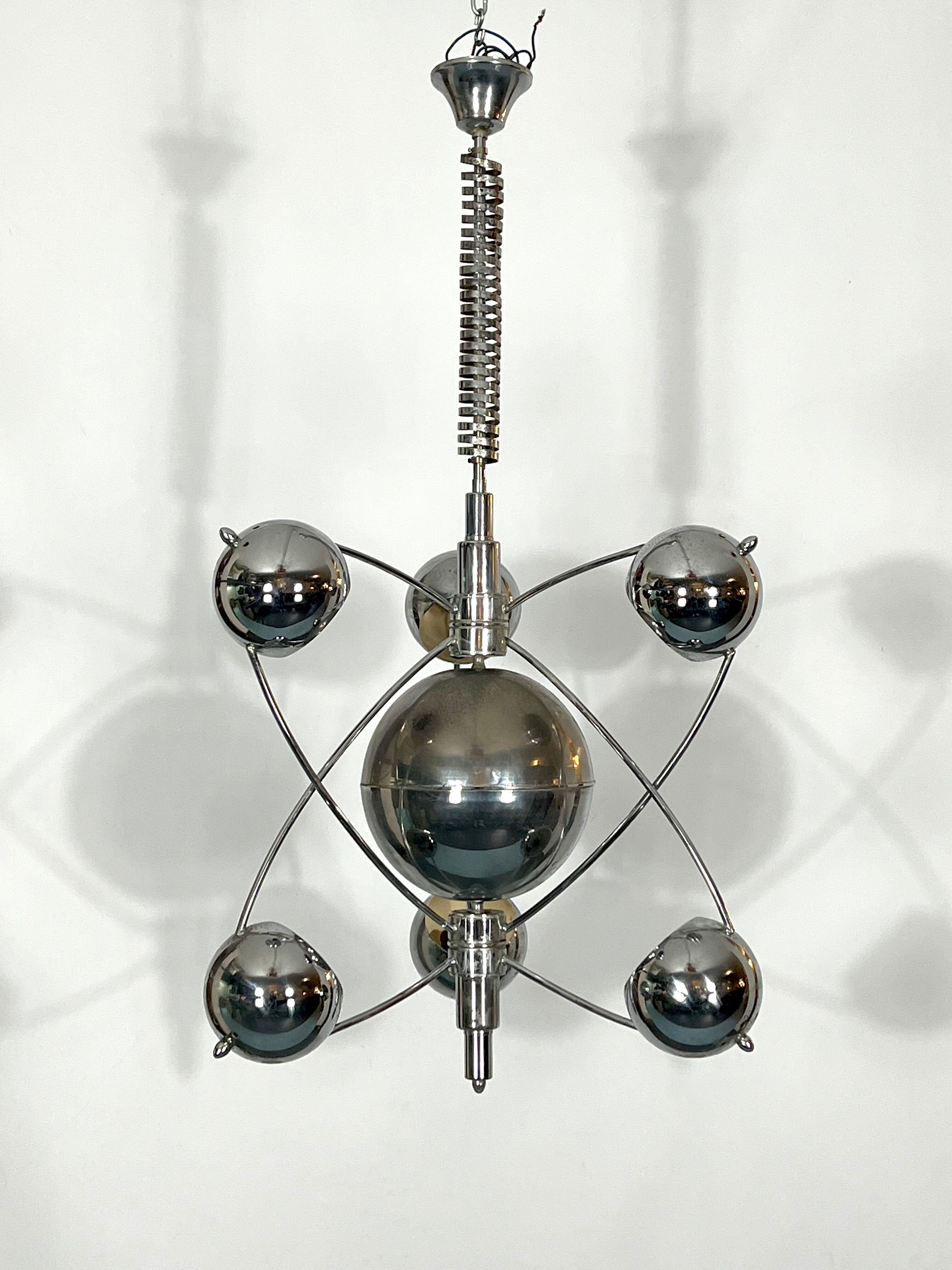Goffredo Reggiani, satellite chrome chandelier from 60s