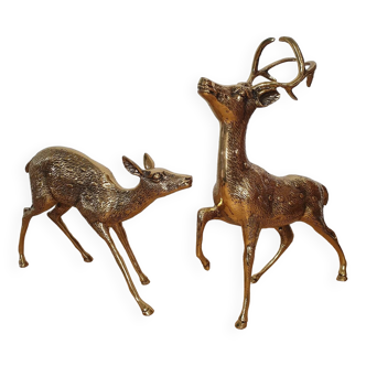 Large brass stag and doe couple