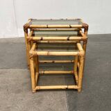 Nest of bamboo and glass tables in mid-century style, 1960s, set of 3.