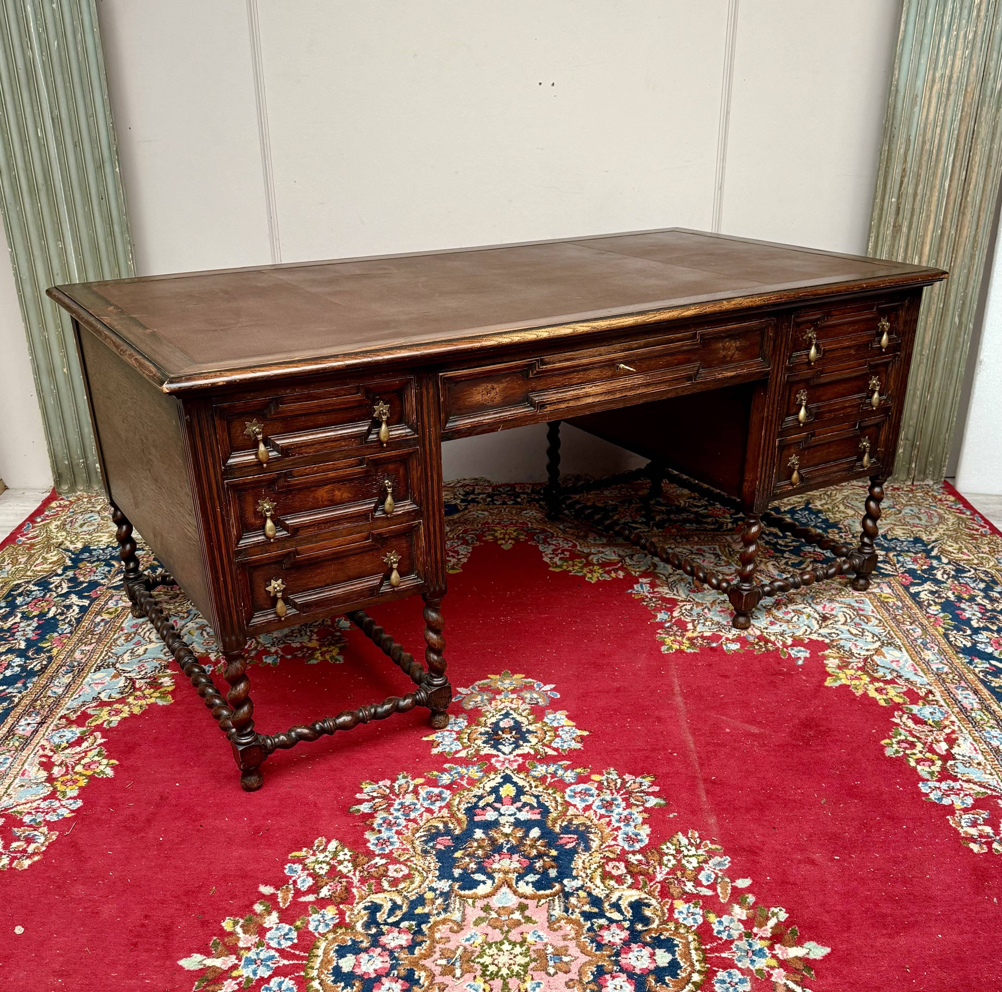 Mazarin desk in Louis XIII style made of solid oak.
