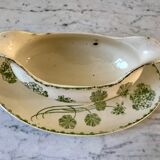 gravy boat in Terre de Fer Digoin Sarreguemines model "Géranium" green late 19th century