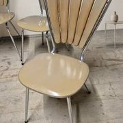 Set of 6 vintage fan-back dining chairs with beige leatherette upholstery