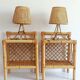 Mid-Century Bamboo and Cane Pair of Large Table Lamps By Louis Sognot, 1970s