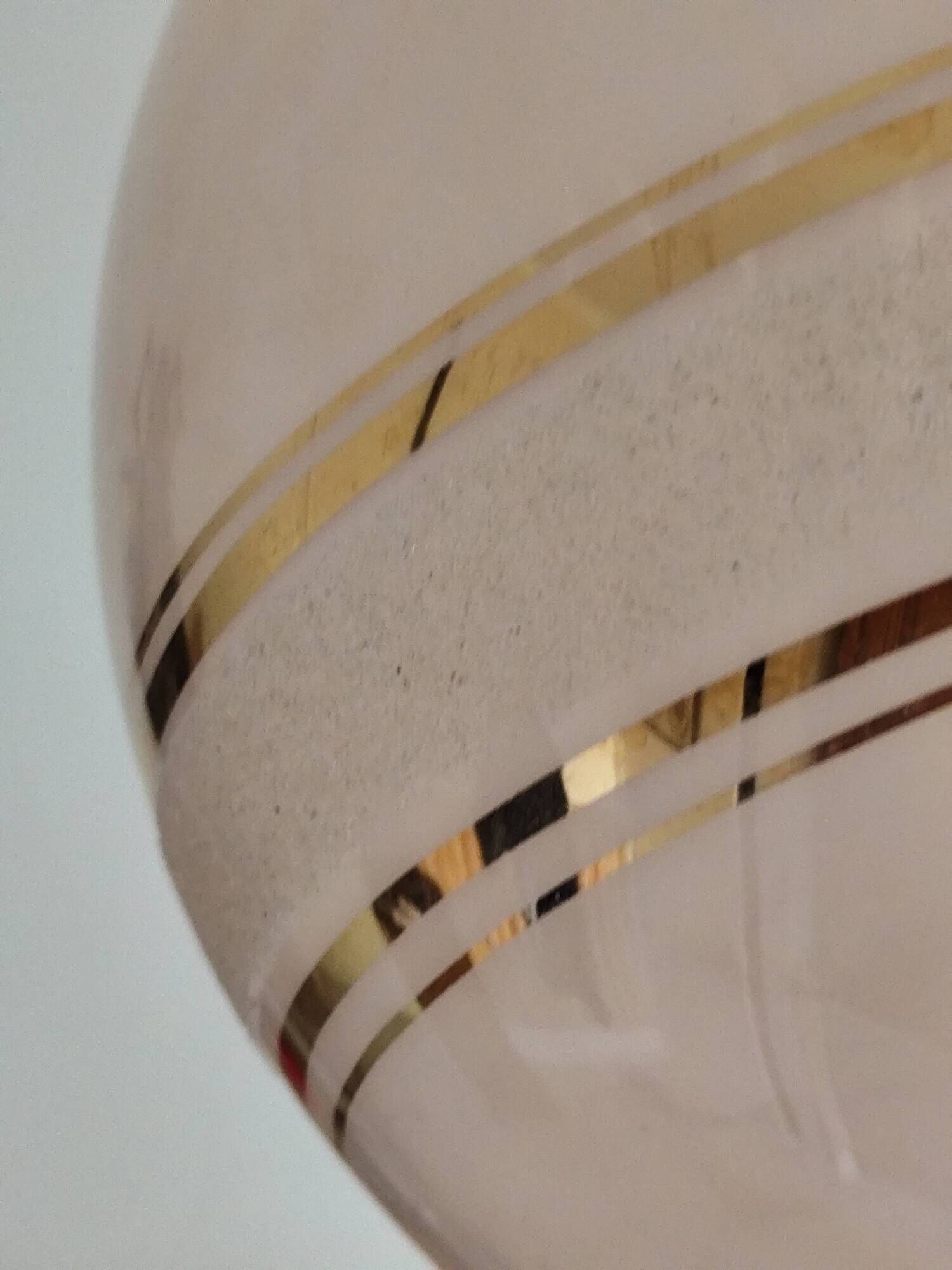 suspension glass globe pink and gold on a metal aluminium stem and structure
