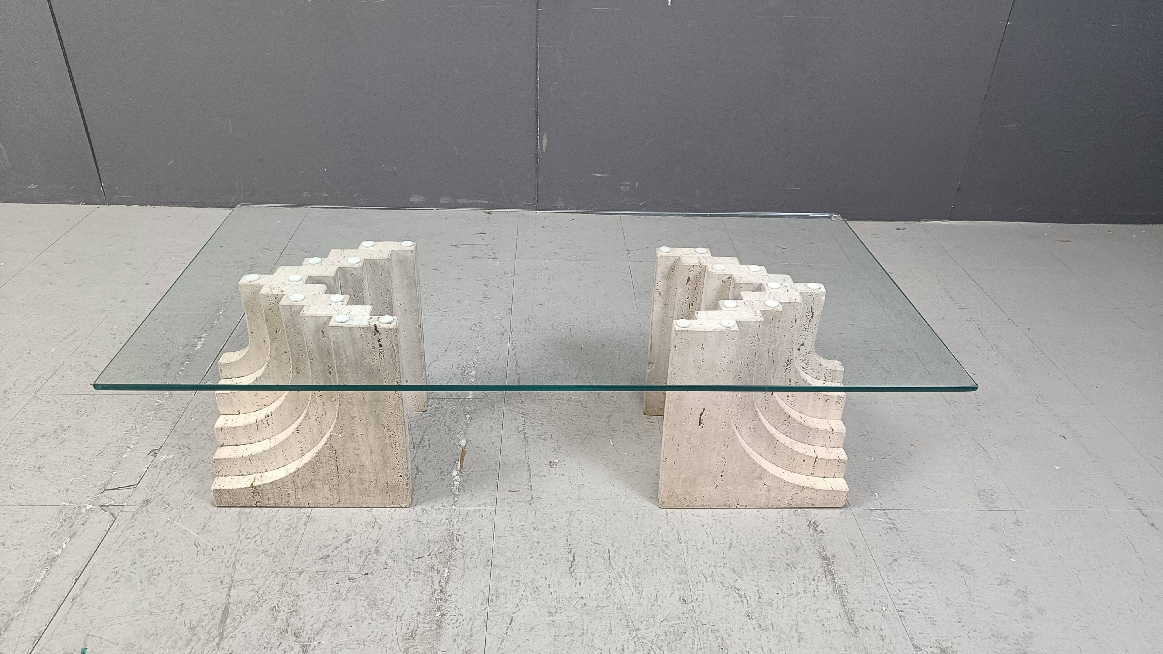 Vintage travertine coffee table Italy , 1970s