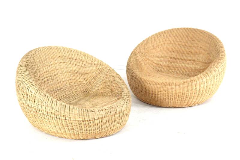 Set of 2 vintage Ikea wicker armchairs "donut"