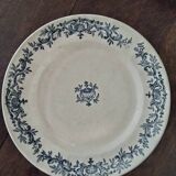 Plat ancien Longchamp terre de fer motif Régent bleu