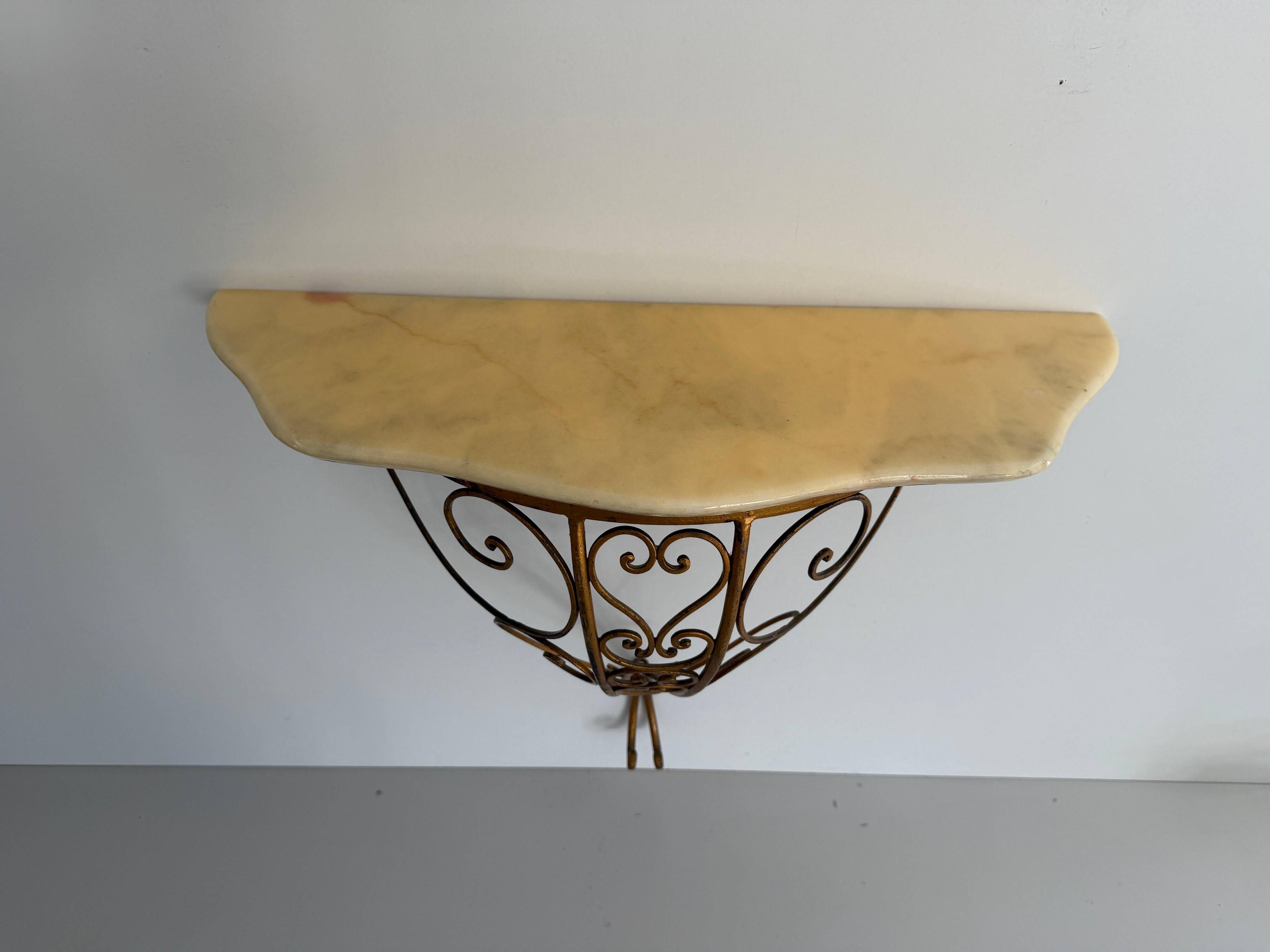 Mid-century floating wall console in wrought iron, 1950, Italy