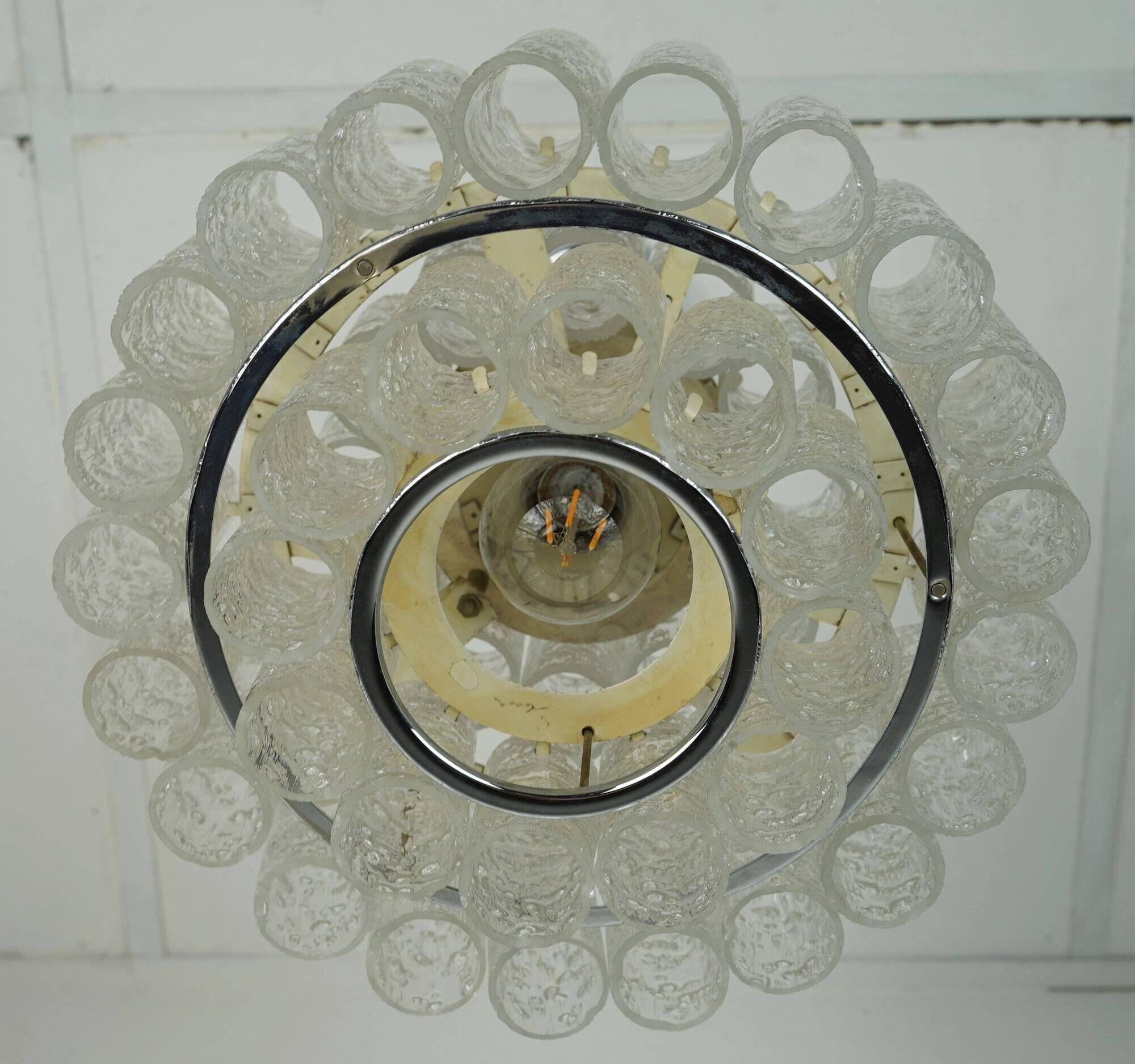 3-tier 1960s vintage mid century doria ice glass CHANDELIER with 45 glasses