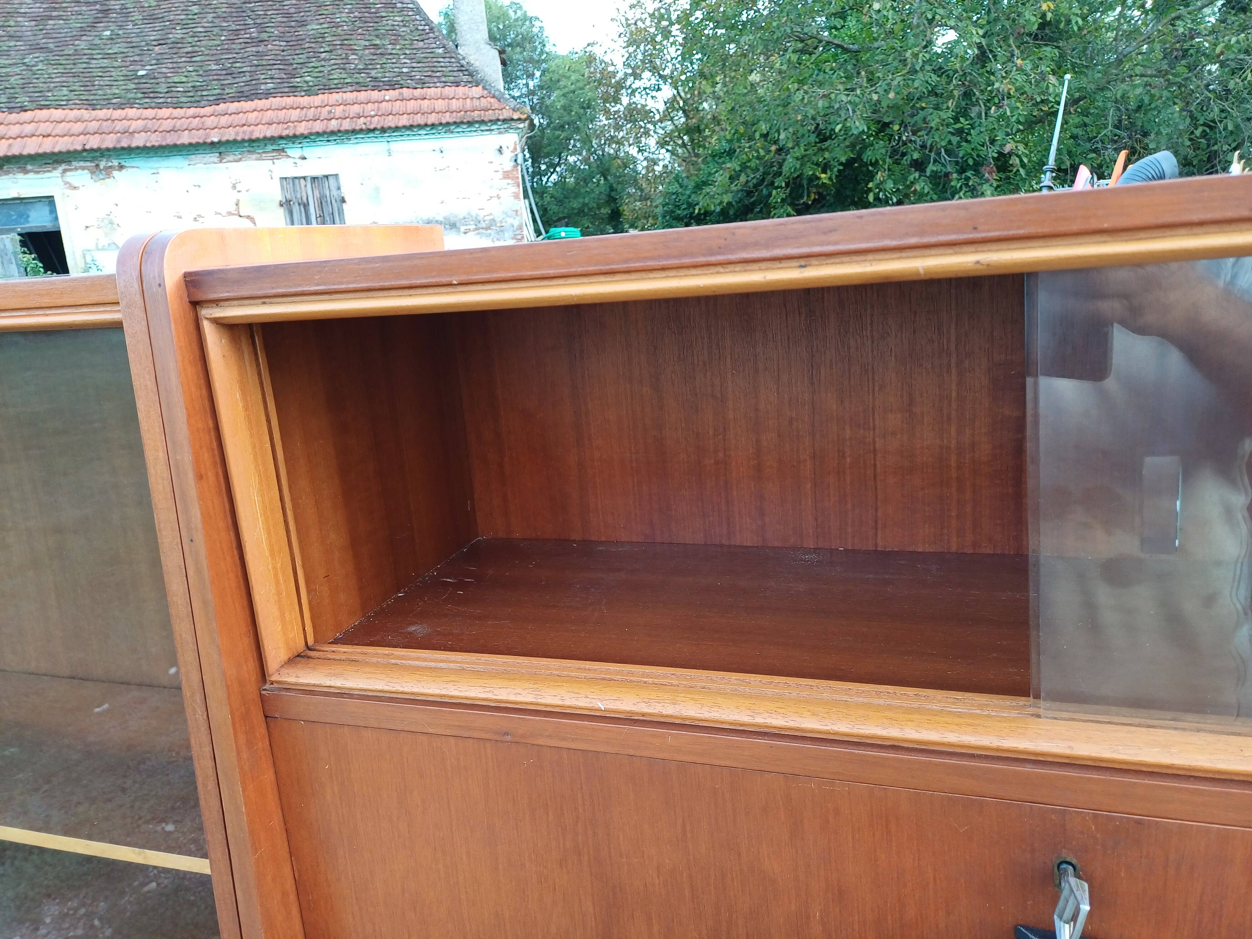 1950s wood and glass display cabinet