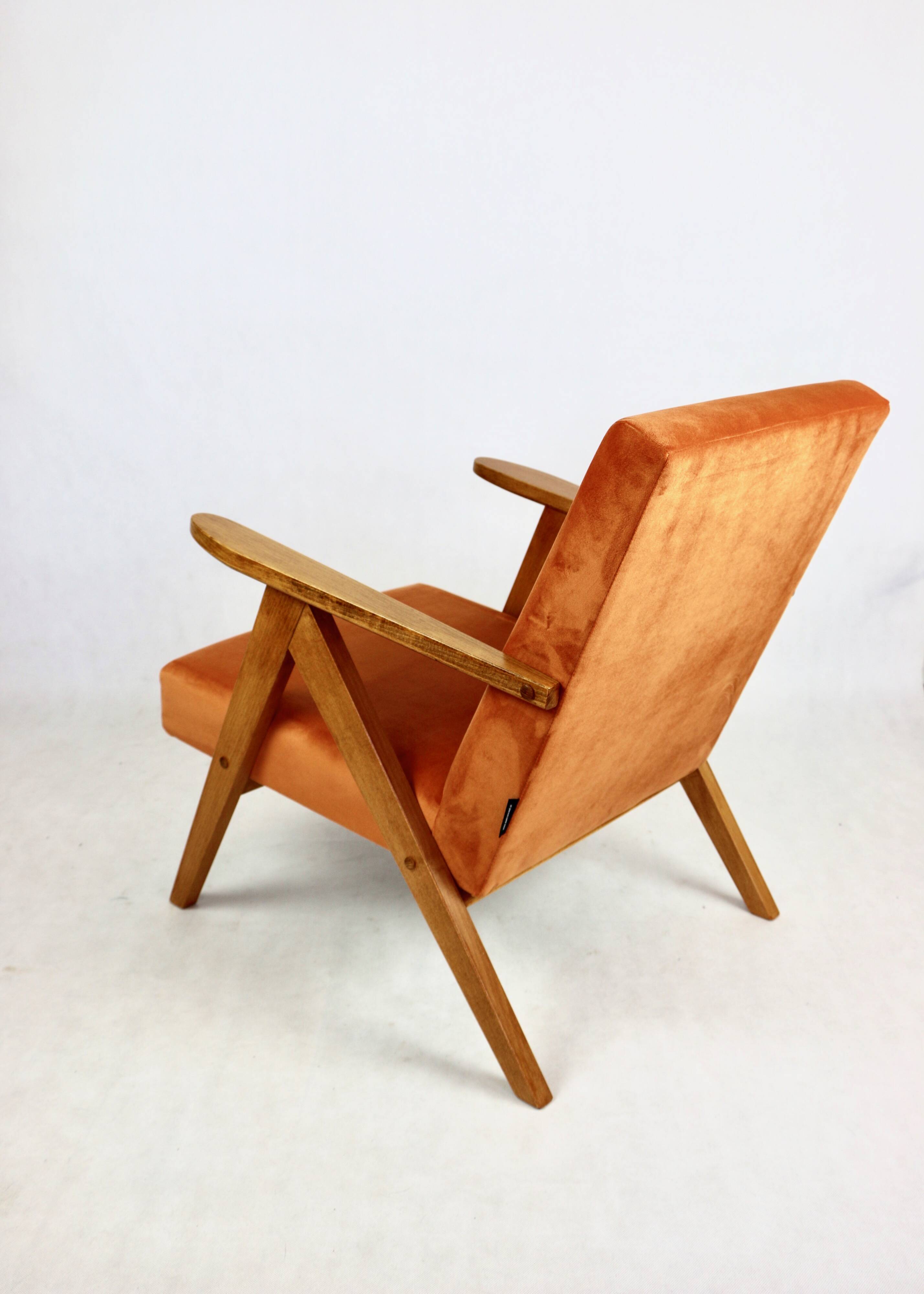 Vintage armchair VAR B-310 orange velvet fabric - 2 pieces available